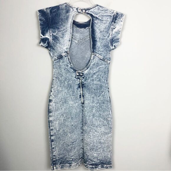 TALE-LORD | VINTAGE Bodycon Stretch Denim Dress Back Cutout Women’s Size 4/5 - Picture 8 of 11